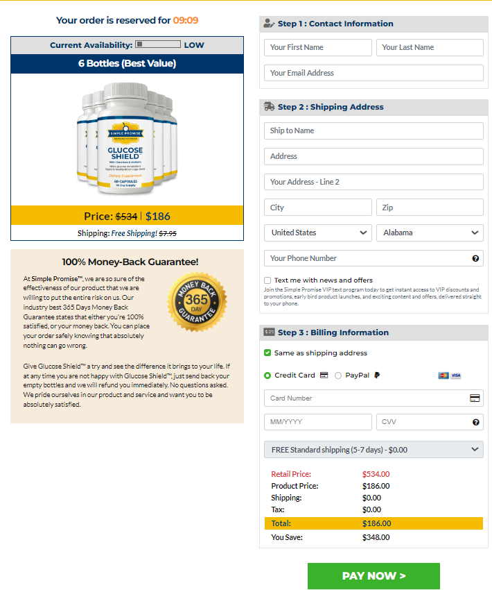 Glucose Shield Order Page